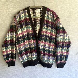 Vintage La Moda Knitwear Wool Mohair Cardigan Sweater Womens L Black Geometric